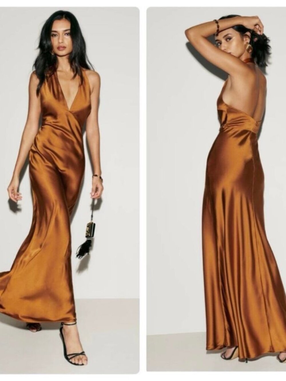 Reformation Daniela 100% Silk Maxi Gown Dress Copper Gold size 12 C0